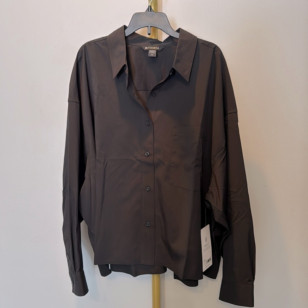 Athleta black cropped stretch tech button down top NWT 2X